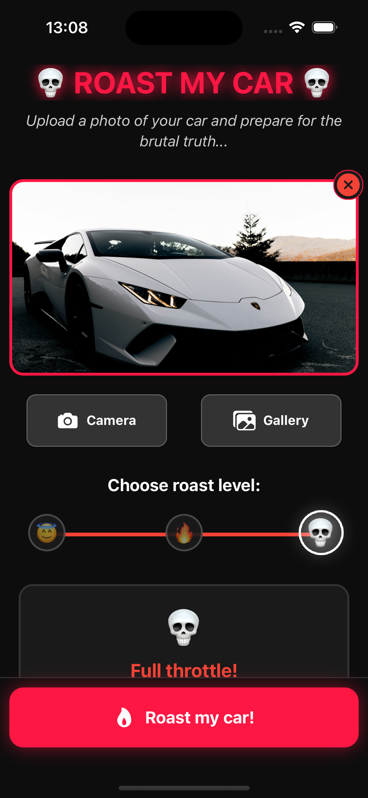 Roast My Car - Main Screen