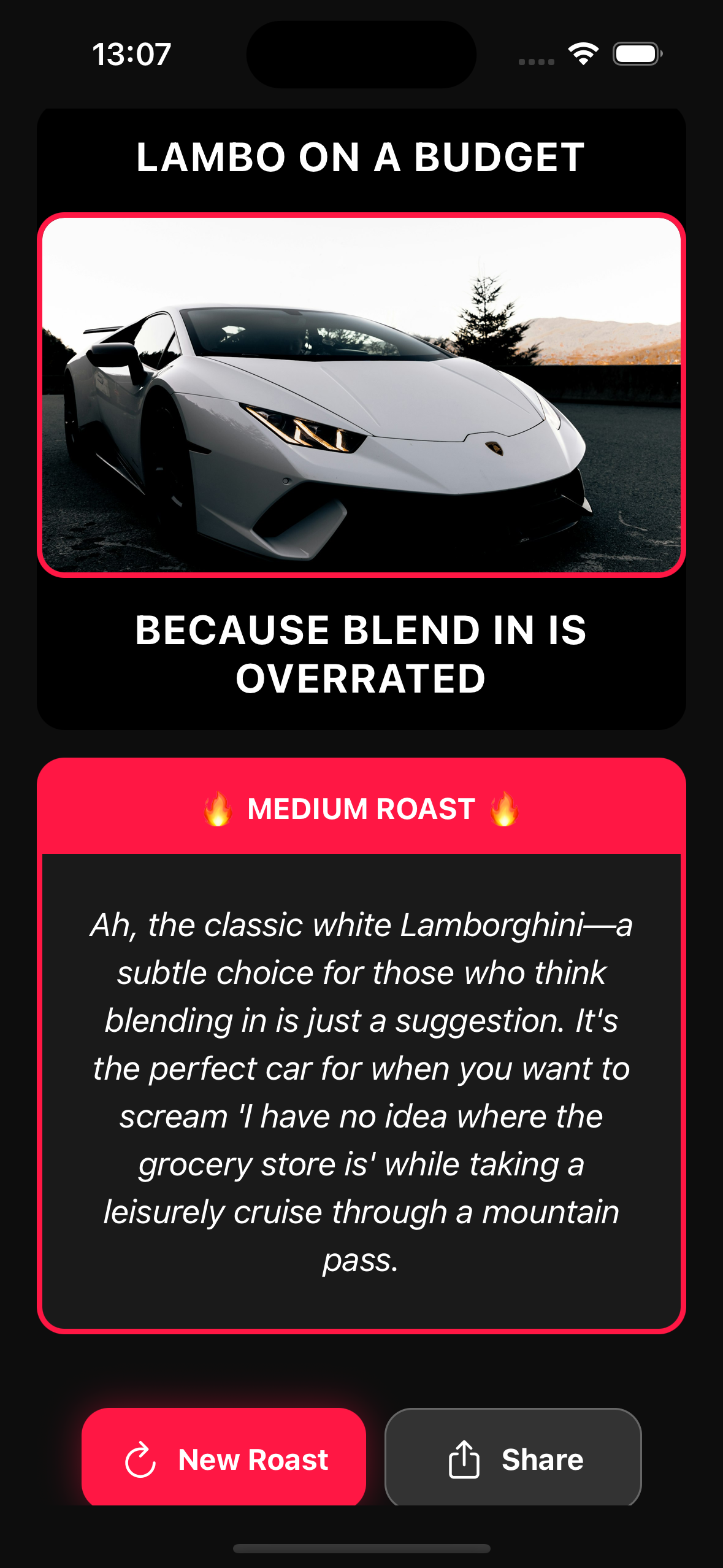 Roast My Car - Result Screen